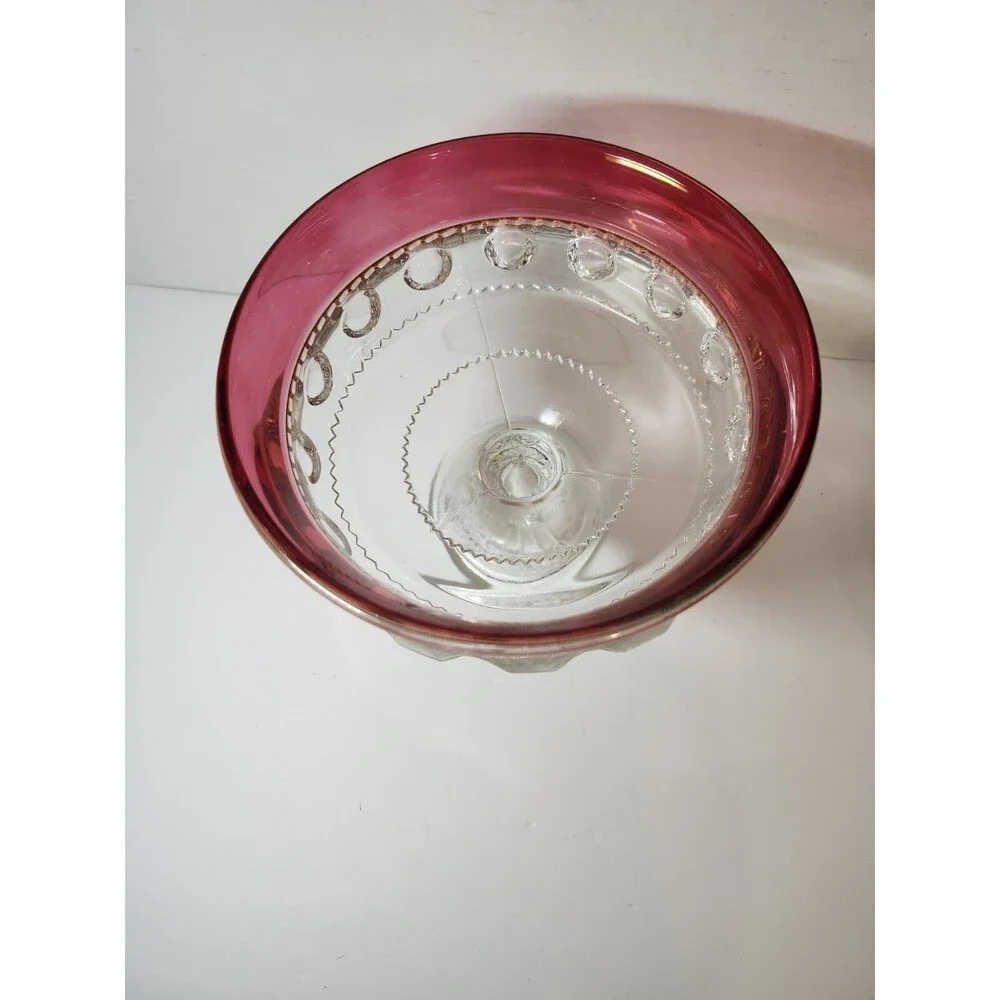 Indiana Glass Kings Crown Thumbprint Ruby Flash Stemmed Candy Dish or Compote